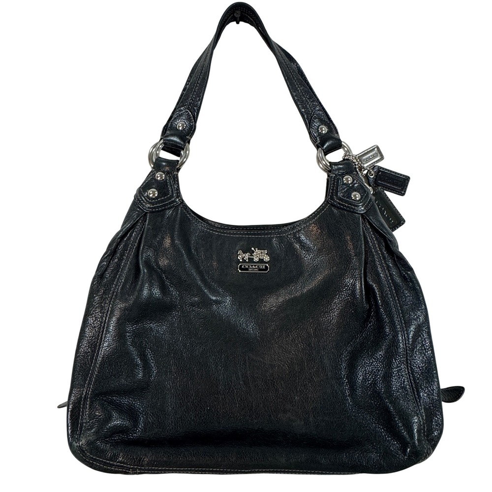 Coach Madison Maggie Black Leather Shoulder Bag Hobo 14336 Purple Lining Y2K
